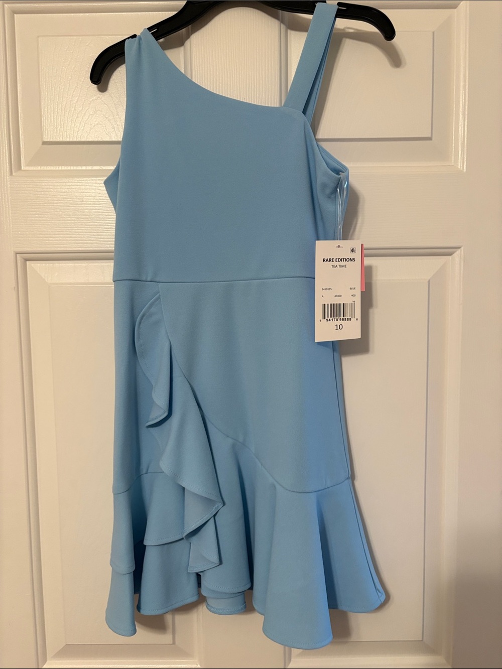 Rare Editions Light Blue One-Shoulder Ruffle Hem Dress